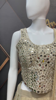 Women’s Champagne Gold Mirror Work Lehenga Choli with Dupatta