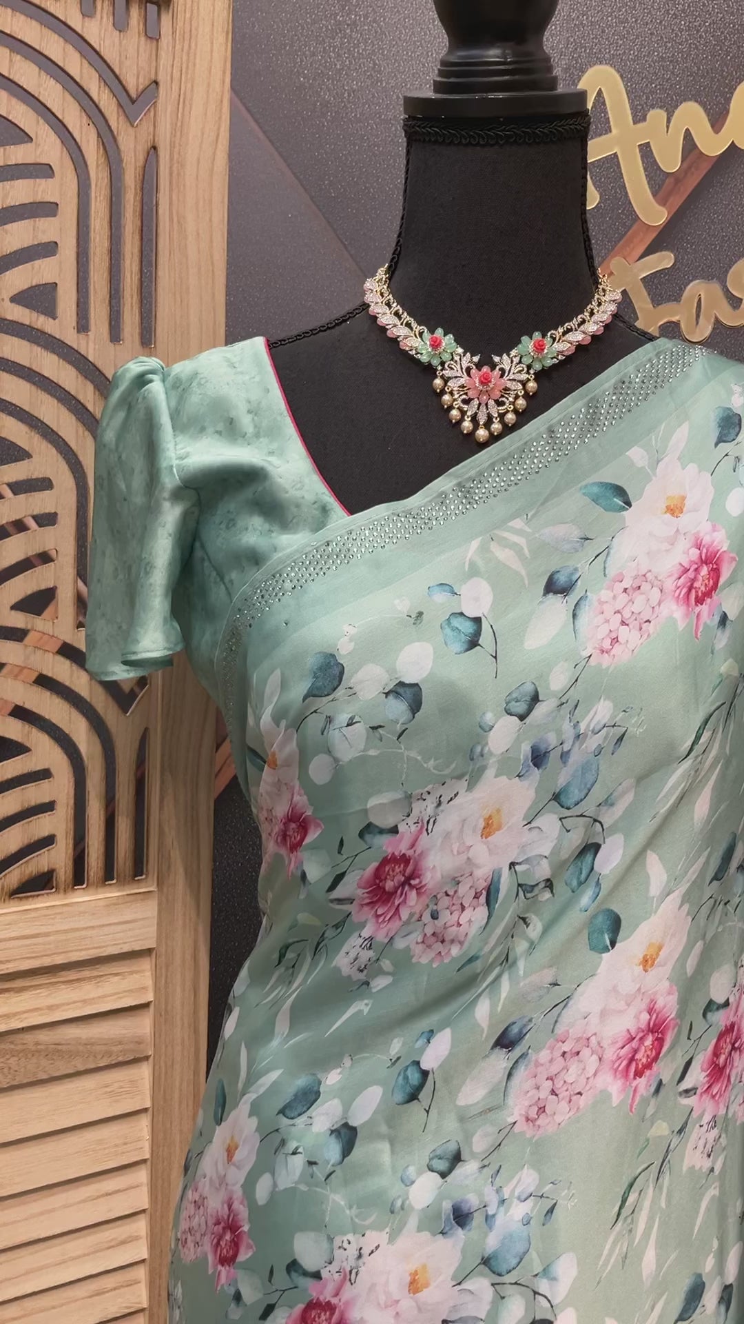 Crape Silk Digital print Floral sarees with stitched blouse