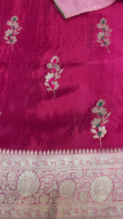 Pink Benarasi Silk saree with stitched Blouse
