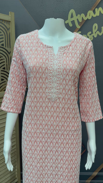 Size 42-Peach Color- Chikankari Kurti