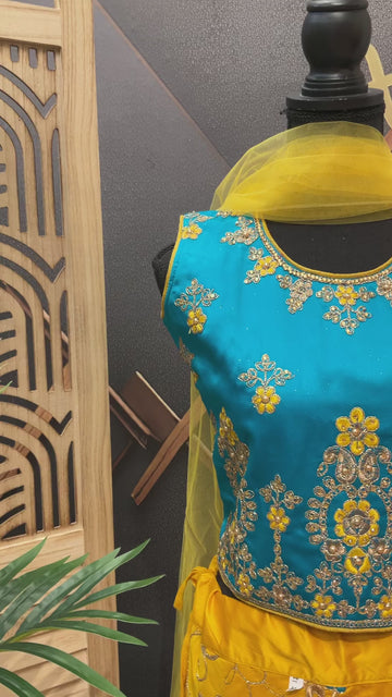 Teenage Girls - Blue & Yellow Lehenga Set
