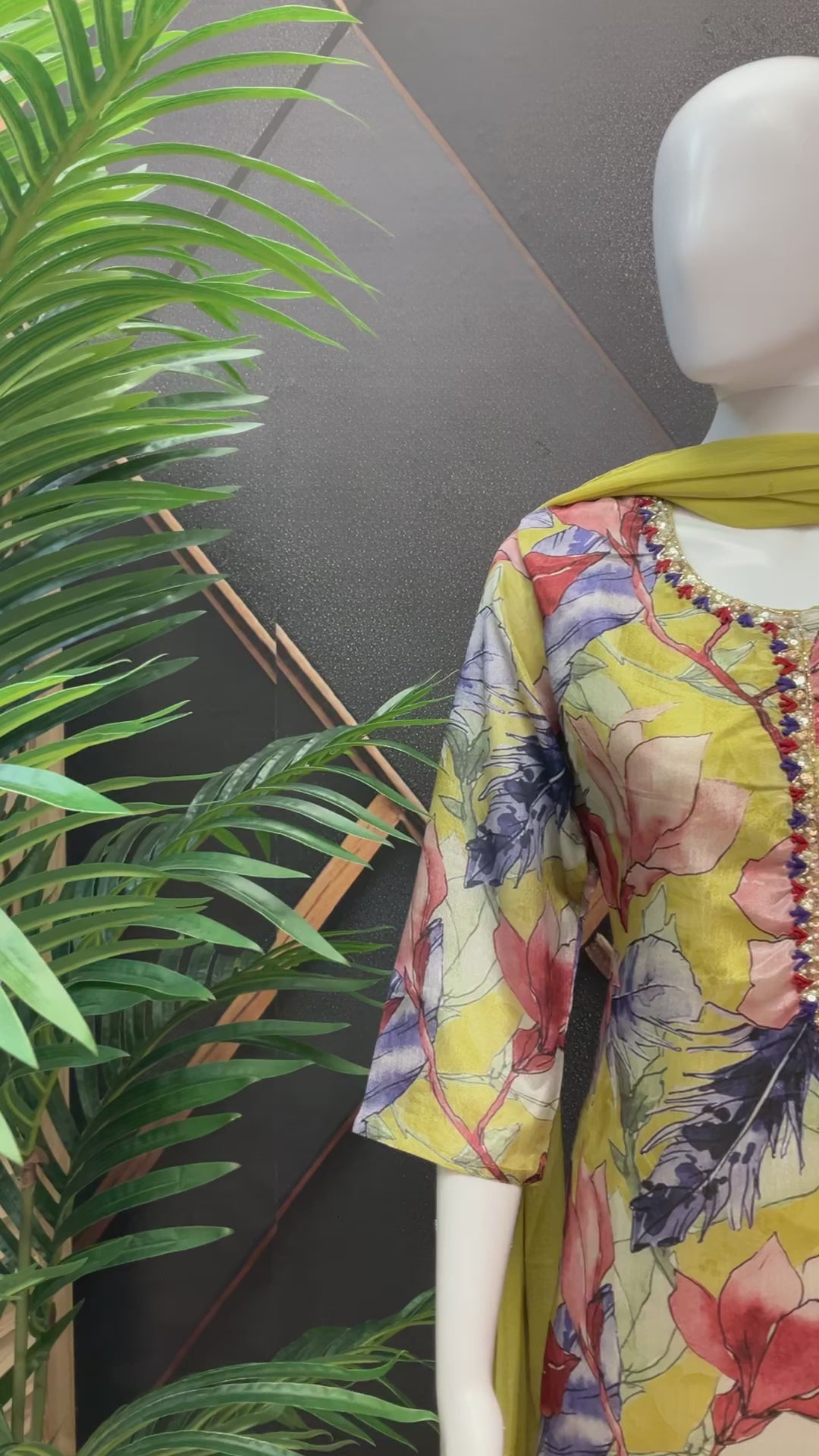 Floral Pattern - Satin Silk Kurti set