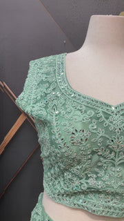 Mint Green Plus Size Party Wear Lehanga set