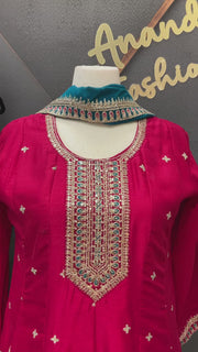 Plus Size Pink Vichitra Silk Anarkali Kurti Set