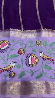 Purple Benarasi saree with Stitched Blouse