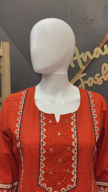 Orange -Pure Cotton Short Kurti