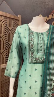 Pastel Blue Cotton Chanderi Silk Kurti set