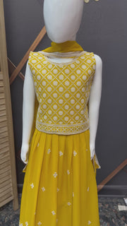Girls Yellow Satin Silk Lehenga Set