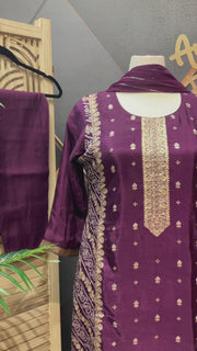 Plus Size Wine color Benarasi kurti set