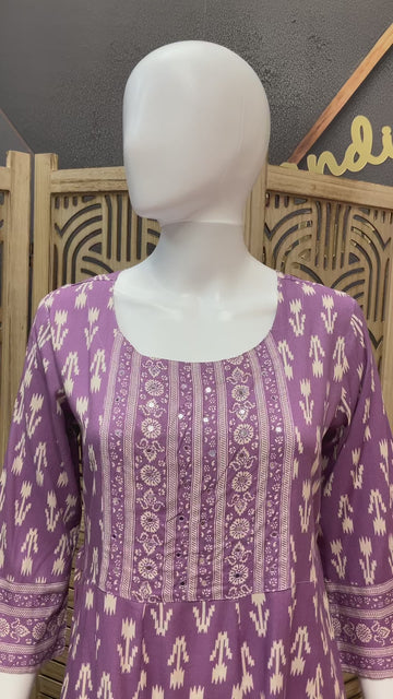 Pure Cotton- Lavender Long Anarkali Kurti