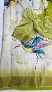 Digital Print - Tussar Silk Saree with Stitched Blouse