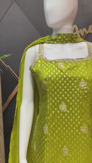 Green Benarasi Silk Sleeveless Palazzo Set
