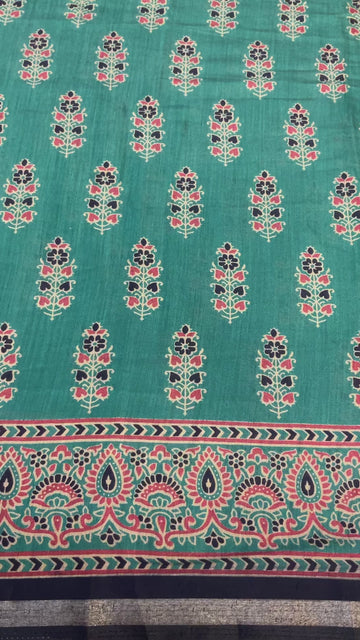 Soft and Lightweight Ajrakh Print Sarees with stitched blouse - fall pico done