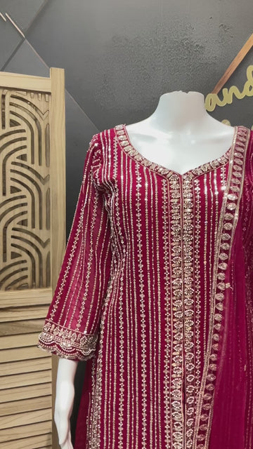Size 38/Indian M - Party Wear Pink Georgette Palazzo/Sharara set