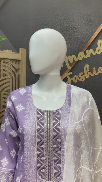 Lavender -Cotton Chikankari Kurti set
