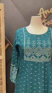 Women's Rama Green Plus Size Long Anarkali Kurti