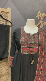Plus size Black Pure Cotton Anarkali