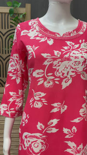 Women’s Plus Size Pure Cotton Bright Pink Floral Kurti