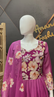 Purple floral long Dress