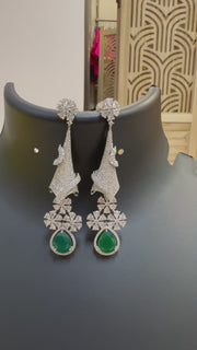 Designer Silver Earrings with Emerald