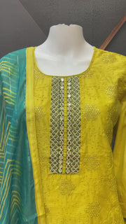 Green Kurti Set with Leheriya Dupatta