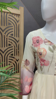 Half White Floral Long kurti with Dupatta
