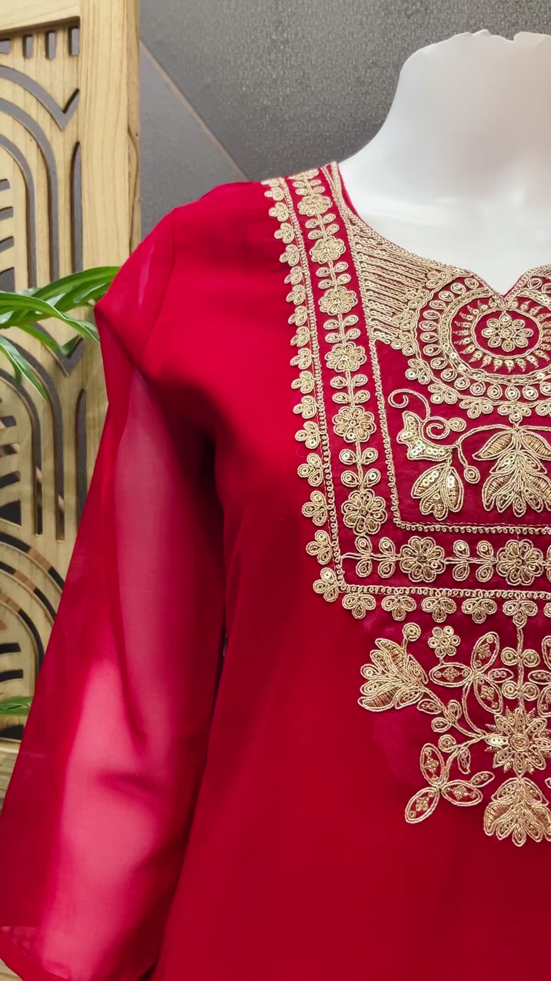 Party Wear Georgette Kurti set- Embroidery Work Pants