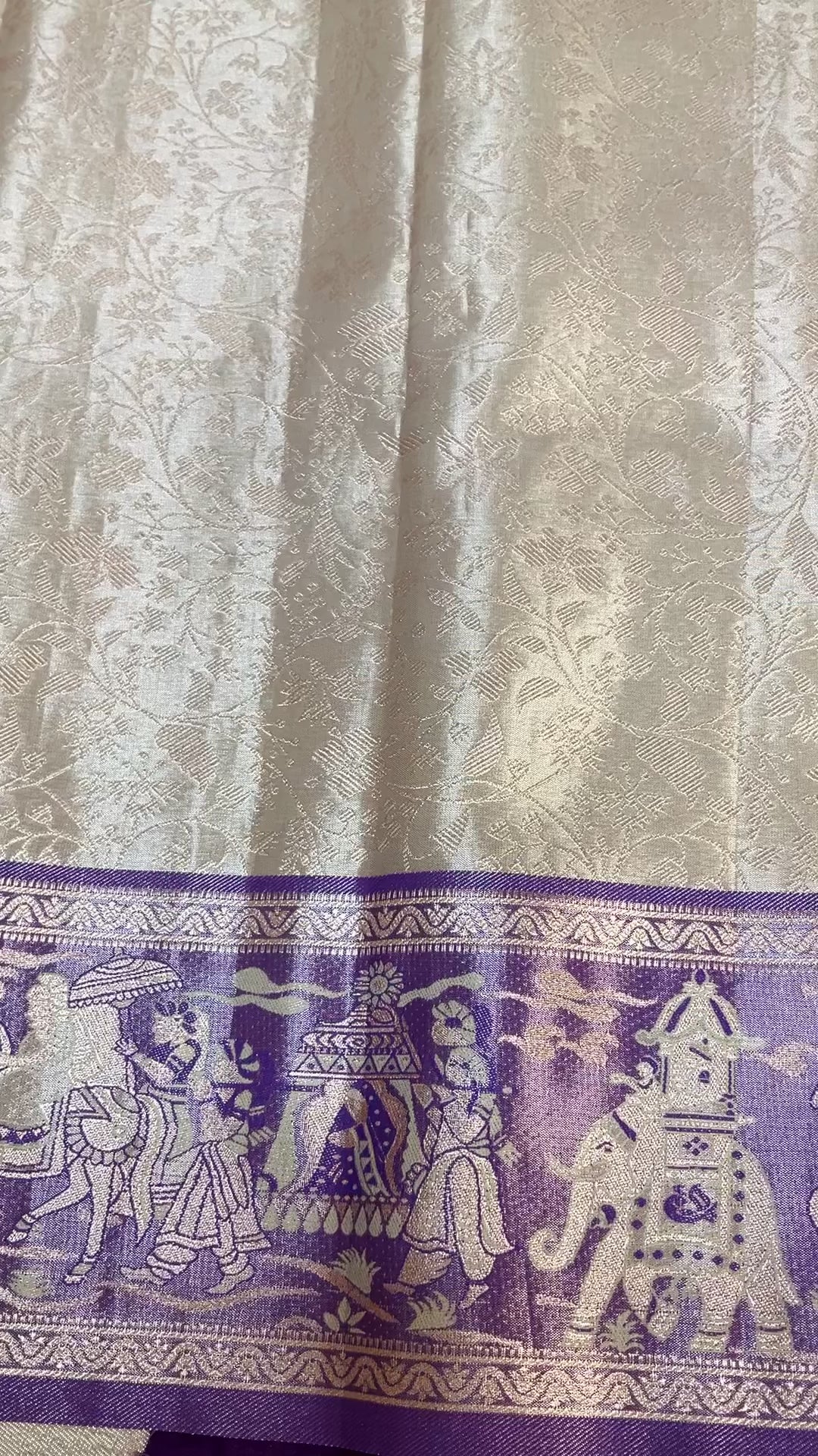Half White Semi Kanjeevaram Saree with Stitched Maggam Blouse