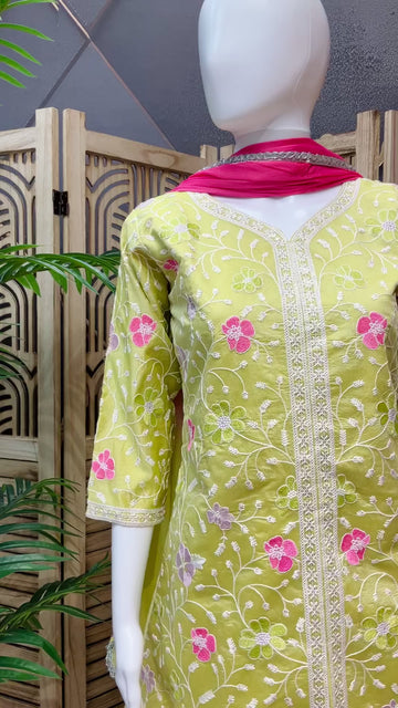 Teenage Girls Green Co- ord set with Embroidery work