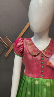 Pink & Green Little Girls Benarasi Long dress