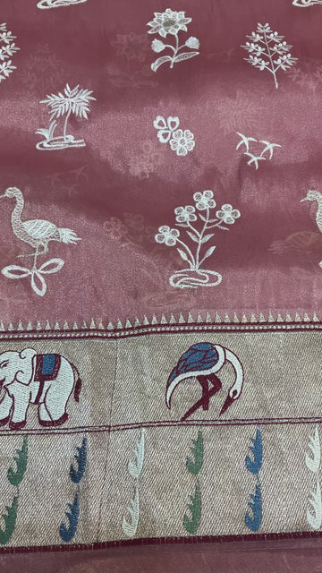 Orangza Tissue Saree with Embroidery Work & Stitched Blouse