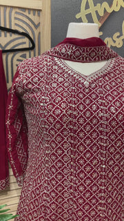 Maroon Georgette Silver Zari Anarkali Kurti Set