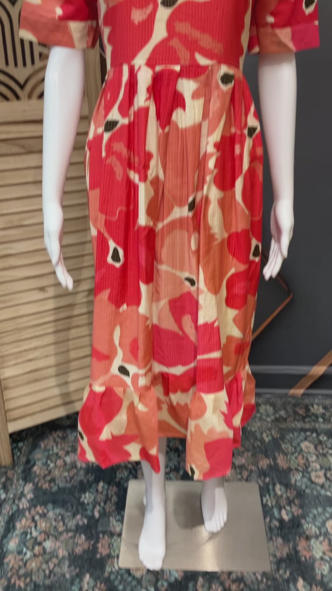 Orange - Patterned Long Dress/ Kurti