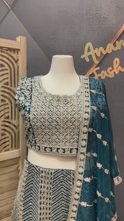 Plus Size Teal Blue Heavy Work Lehenga sets