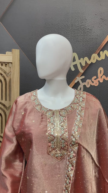 Size 44/Indian XXL - Party Wear Tissue Palazzo/Sharara set