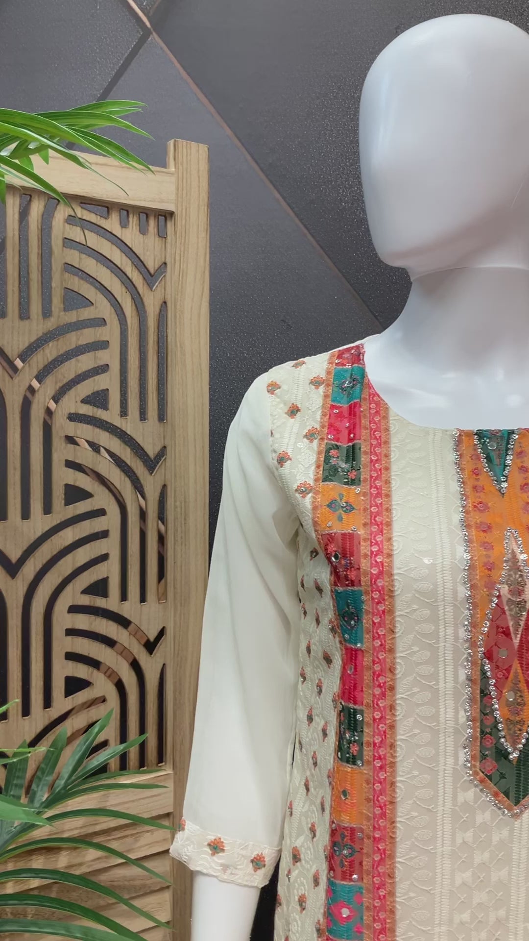 Half white Chikankari kurti