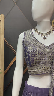 Women’s Lavender Purple Embroidered Lehenga Choli with Dupatta
