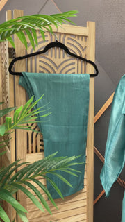 Women’s Plus Size Shimmery Tissue Blue Kurti Set