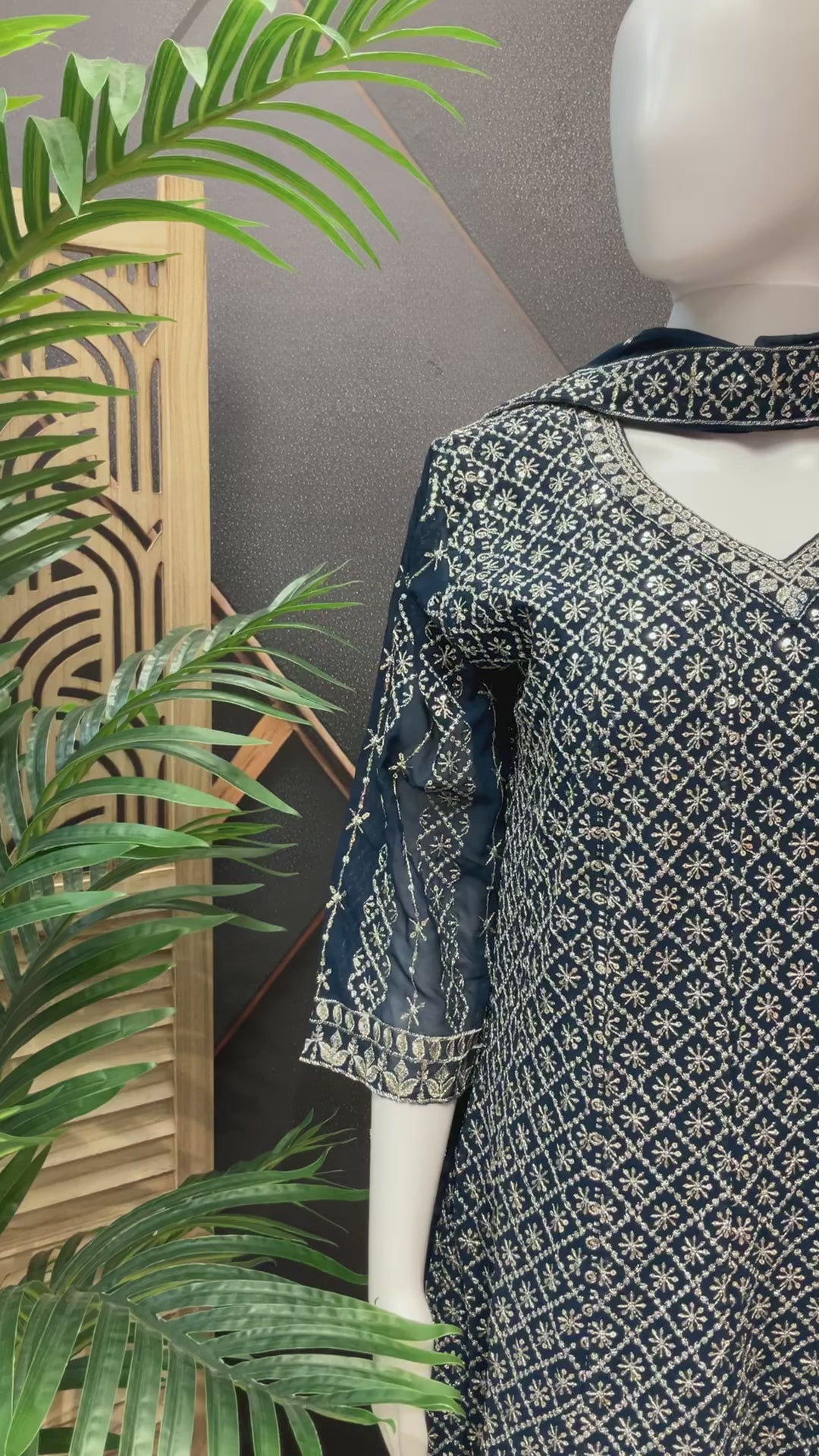 Size 40-Teal Blue - Georgette Party Wear Anarkali Kurti set