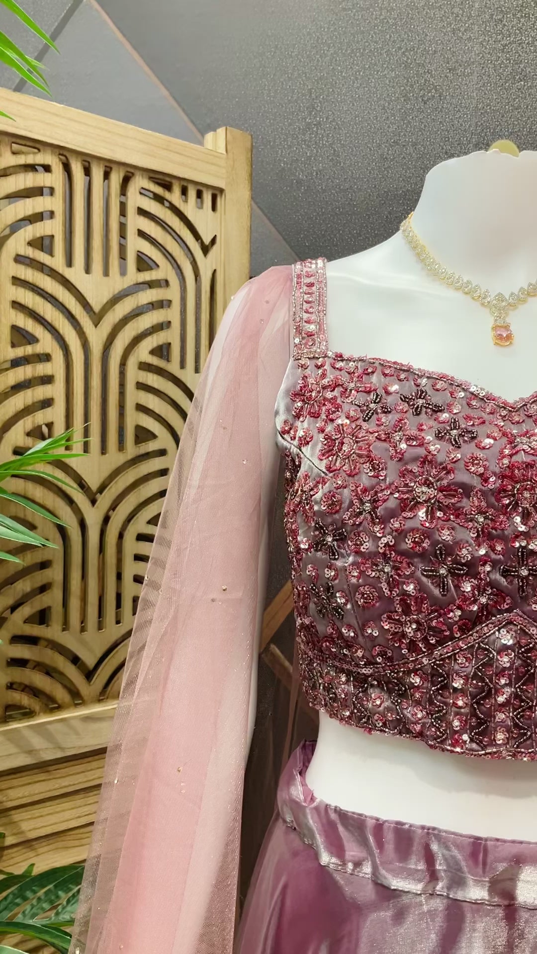 Fancy Satin Silk Lehenga Choli Set - Long Sleeves Party Wear