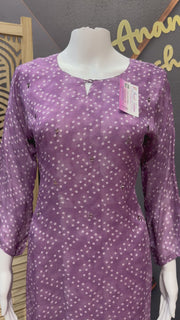 Purple Chiffon Bhandini Kurti Short Kurti