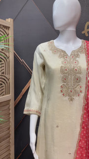 Tissue Half White Kurti set with Bandhini Dupatta