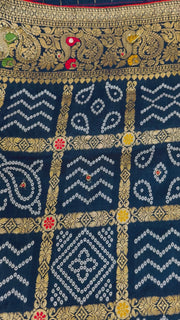 Gharchola Bandhani with Bead Embroidery Contrast Blouse Material Saree