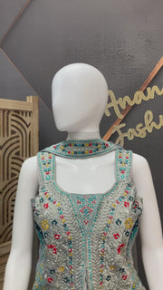Peacock Design Satin Silk Palazzo Set