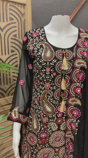 Designer Georgette Black Palazzo Set Size 38 - Heavy Embroidery Party Wear