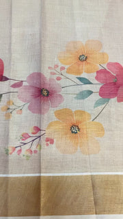 Kerala Set Mundu Saree with Floral Print