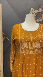Women's Mustard Yellow Plus Size Long Anarkali Kurti