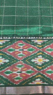 Mangalagiri Checks with Ikkat Print Silk Saree