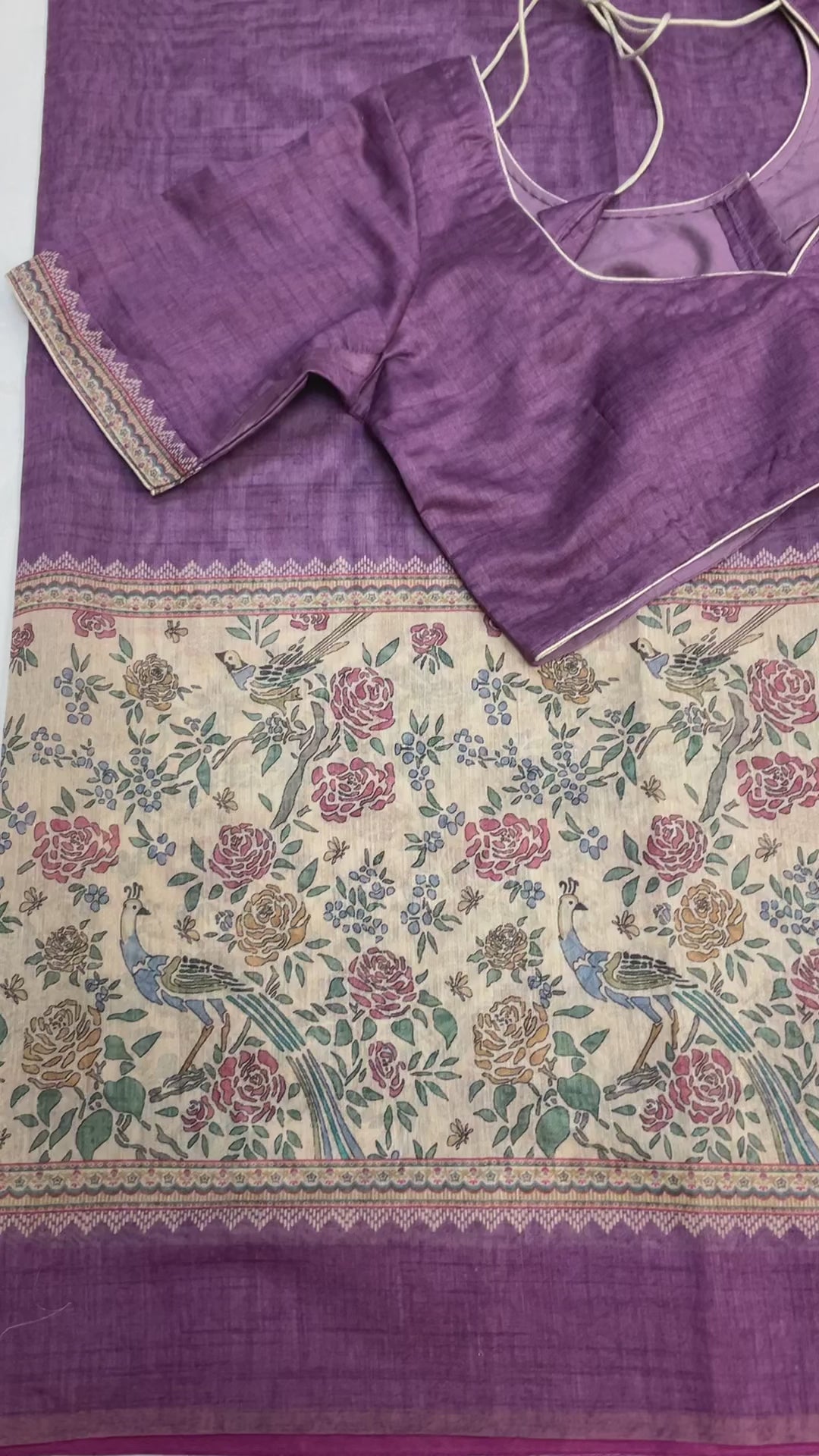 Light purple Cotton Silk saree with digital print-Stitched blouse and fall pico Done