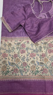 Light purple Cotton Silk saree with digital print-Stitched blouse
